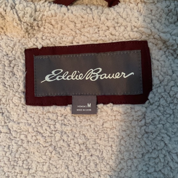 Eddie Bauer maroon Sherpa lined vest hooded size Medium - Picture 3 of 3